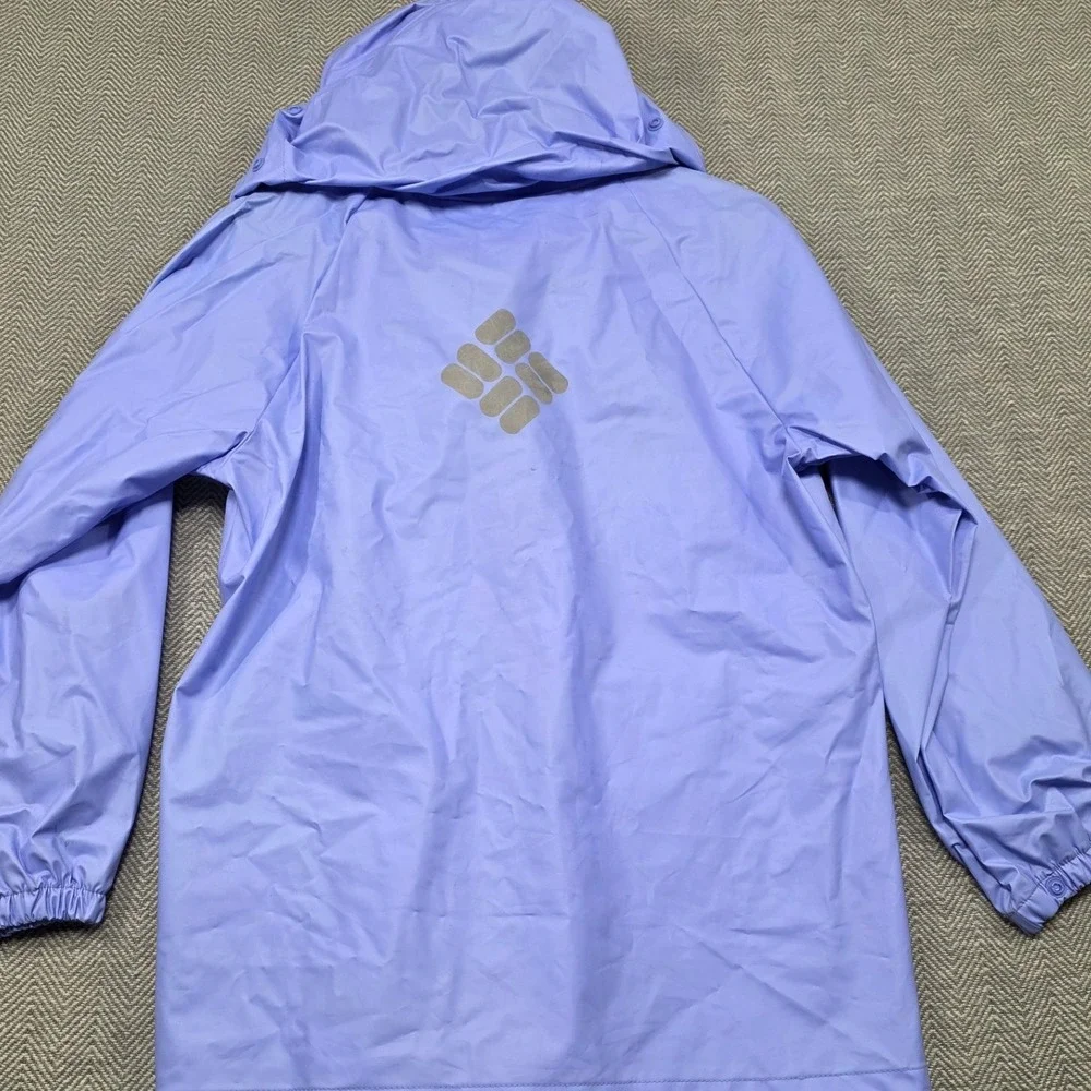 Columbia Youth Rain Jacket Periwinkle Blue Hooded PVC Shell RY0180 Size Large‎